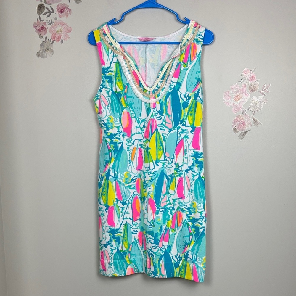 Lilly Pulitzer Vibrant Blue and Pink Sailboat Dress - S